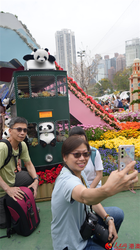 人們在香港元素的園林造景前留影。人民網(wǎng) 嚴小晶攝