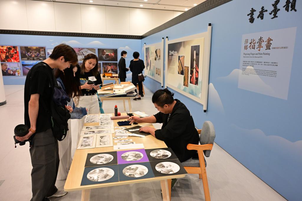 6月13日，記者在展演媒體預(yù)展上觀看萍鄉(xiāng)指掌畫展示。新華社記者 朱煒 攝