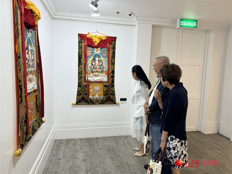 圖為觀眾被精美的唐卡深深吸引。人民網(wǎng)記者 富子梅攝